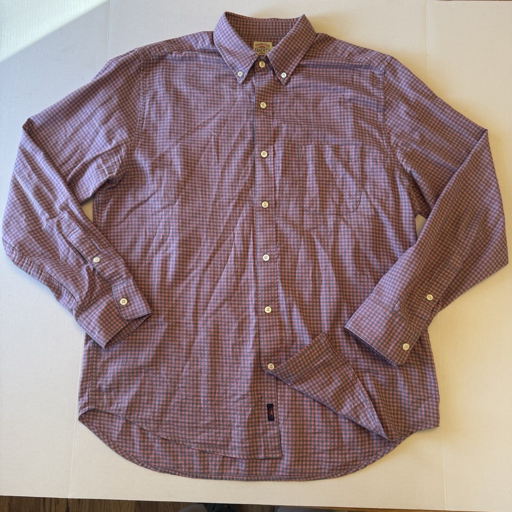 Faherty Shirt Men's L Gingham Plaid Pink And Blue Check Button Down Cotton